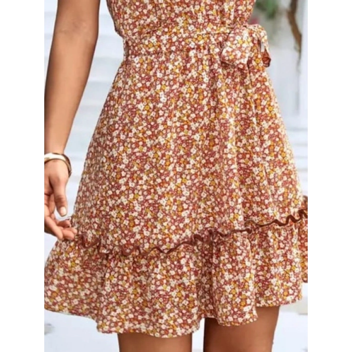 Kadın Eteği Volanlı Halter Yaka Süprem Elbise