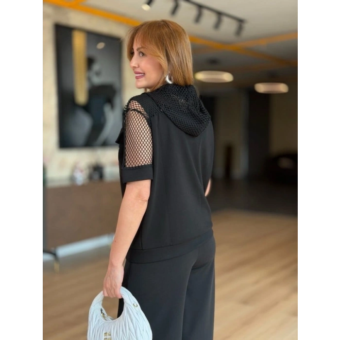 Kadın Fileli Kapüşonlu Modal Ceket