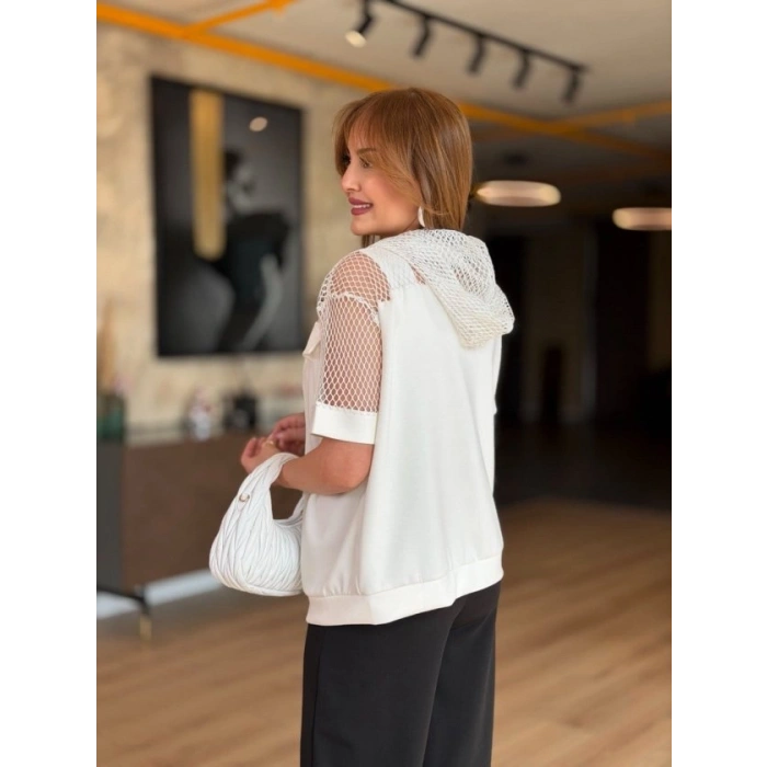 Kadın Fileli Kapüşonlu Modal Ceket