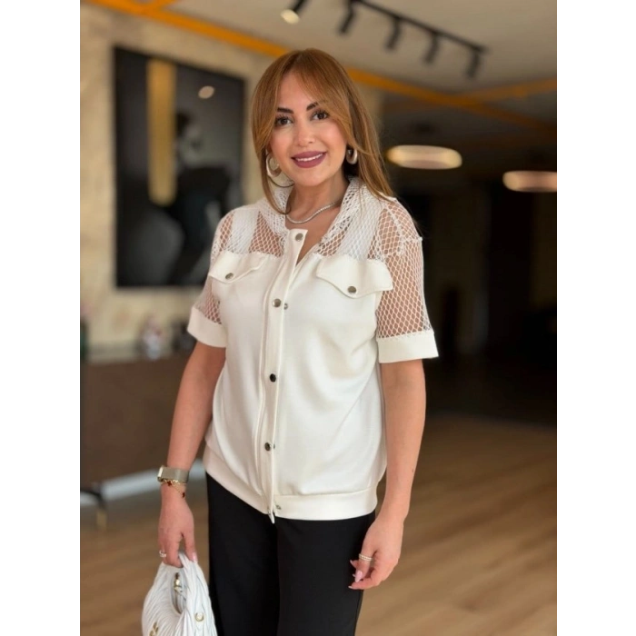 Kadın Fileli Kapüşonlu Modal Ceket