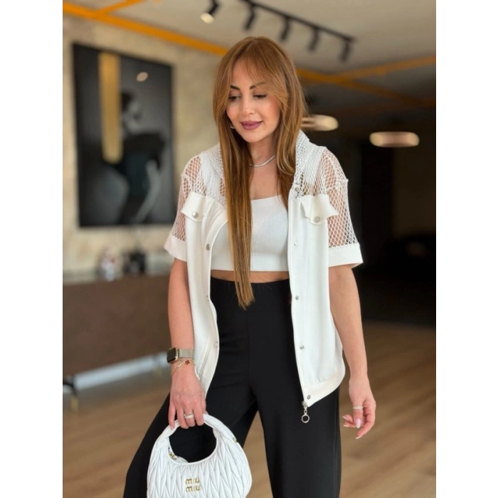 Kadın Fileli Kapüşonlu Modal Ceket