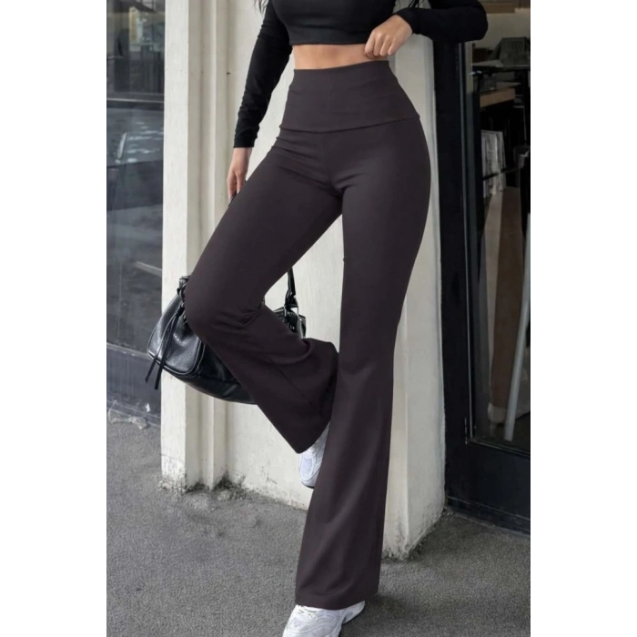 Kadın Geniş Korsaj Bel Detaylı Paçaya Doğru Geniş Yüksek Bel Dalgıç Pantolon