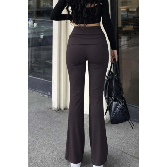 Kadın Geniş Korsaj Bel Detaylı Paçaya Doğru Geniş Yüksek Bel Dalgıç Pantolon