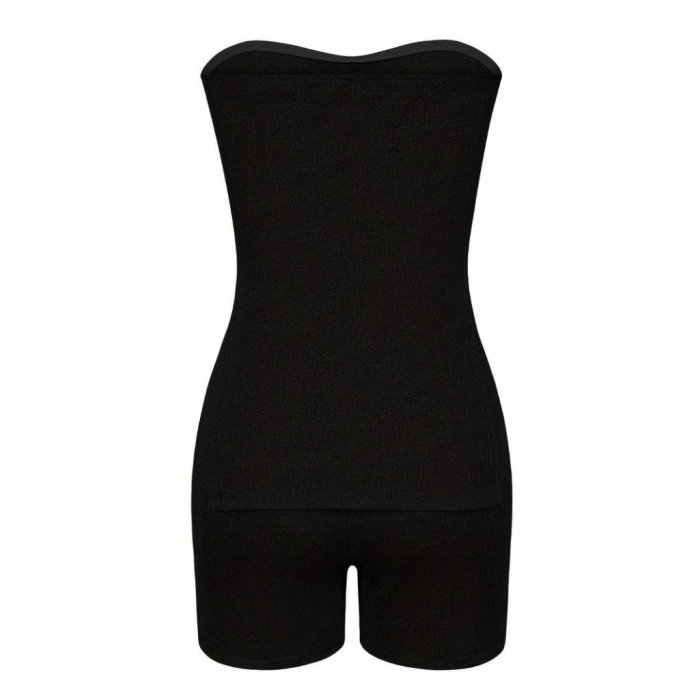 Kadın Iki Yanı Yırtmaçlı Straplez Bluzmini Tayt Kaşkorse Ikili Takım