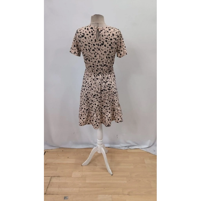 Kadın Kısa Kollu Bisiklet Yaka Desenli Süprem Elbise