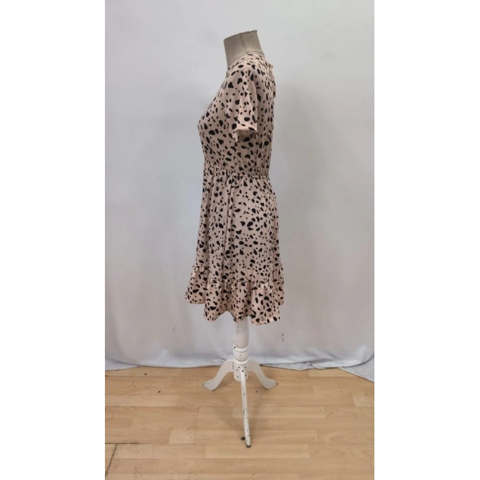 Kadın Kısa Kollu Bisiklet Yaka Desenli Süprem Elbise