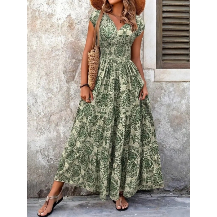 Kadın Kısa Kollu Kruvaze Yaka Beli Lastikli Süprem