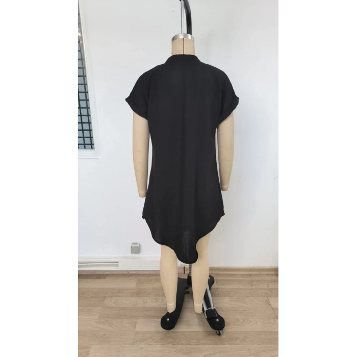 Kadın Kısa Kollu önden Düğmeli Ithal Keten Elbise