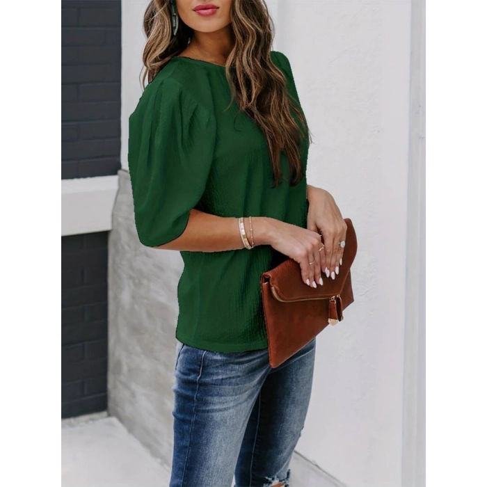 Kadın Kısa Kollu Pileli Balın Kol Bürümcük Bluz