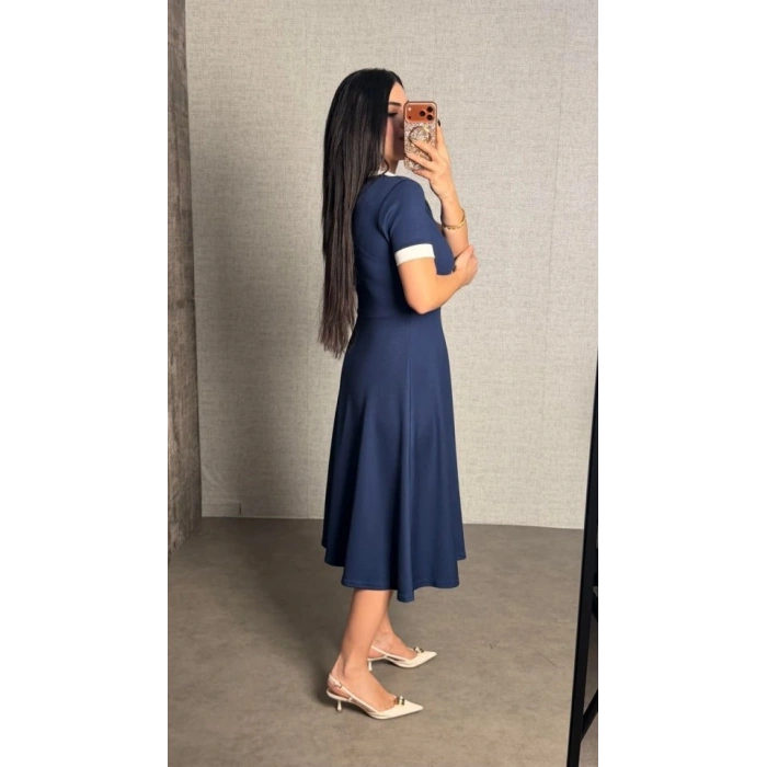 Kadın Kısa Kollu Ribana Ve Fermuar Detay Midi Boy Elbise