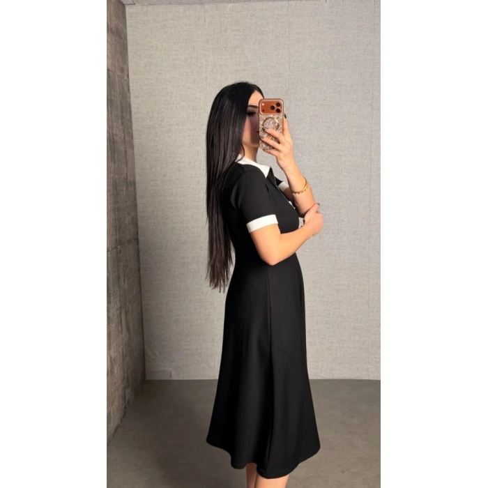 Kadın Kısa Kollu Ribana Ve Fermuar Detay Midi Boy Elbise