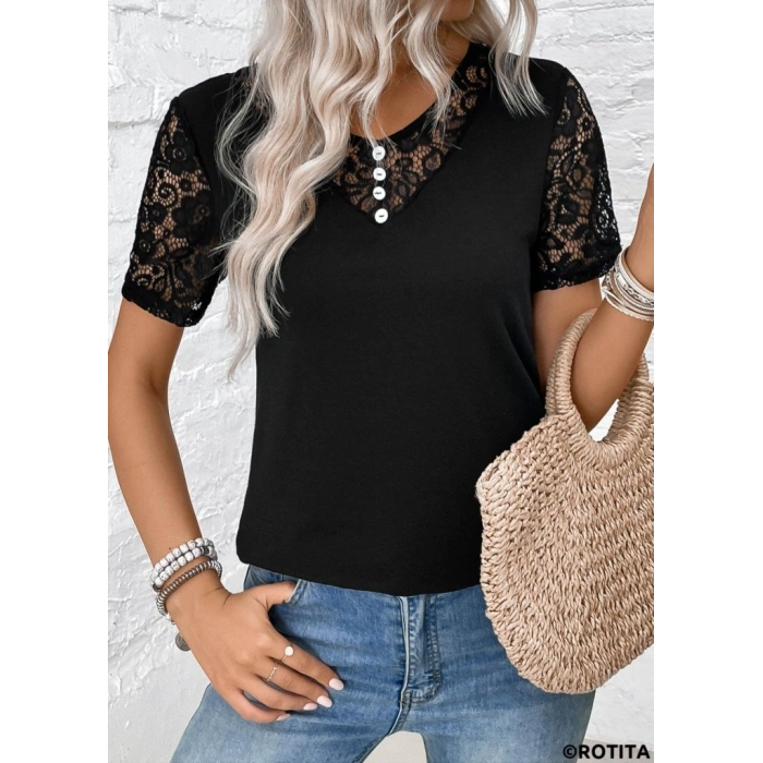 Kadın Kısa Kollu V Yakalı önden Düğmeli Viskon Bluz