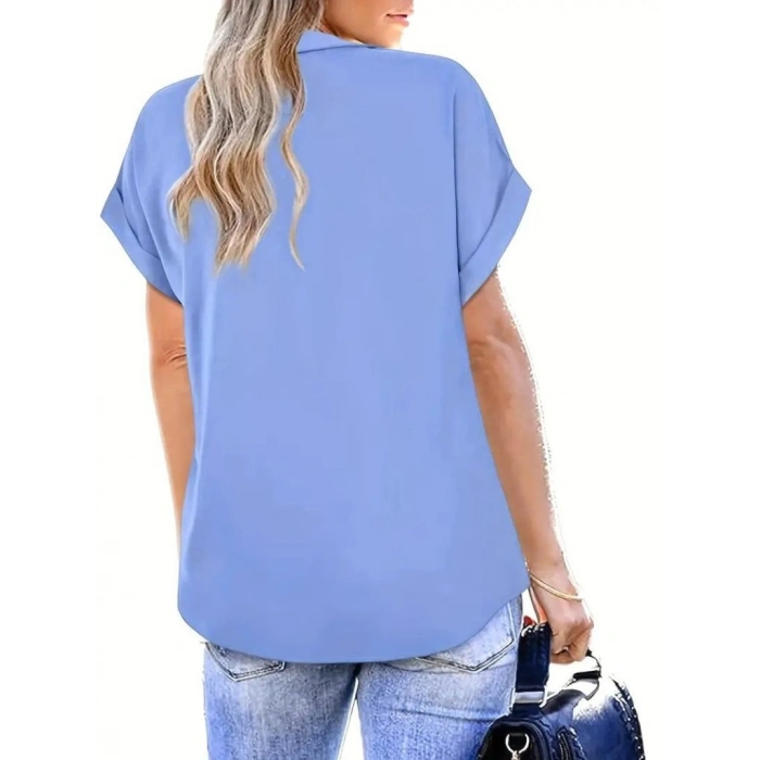 Kadın Kısa Kollu Yakalı Uzun Sandy Bluz