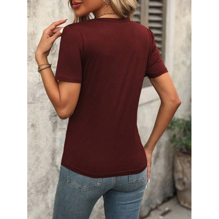 Kadın Kollu V Yakalı Omuzlarda çizgi Detaylı Viskon Bluz