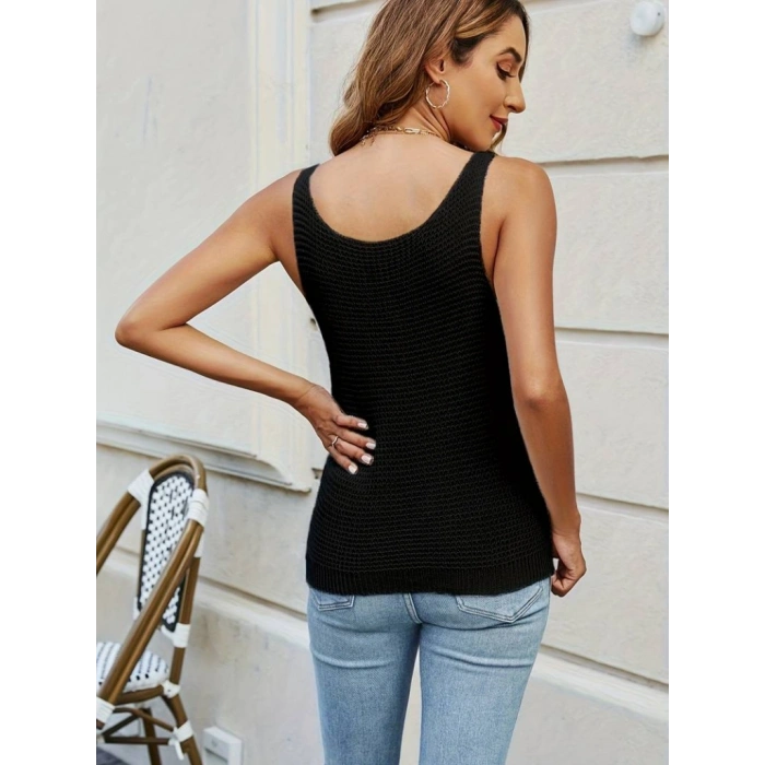 Kadın Kolsuz U Yaka Askılı Triko Bluz