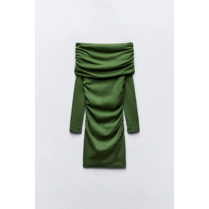 Kadın Madonna Mendil Yaka Fırsat ürün Büzgülü Mini Elbise