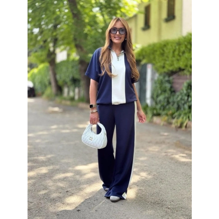 Kadın Modal Kumaş Yakası Fermuarlı şerit Detaylı Takım