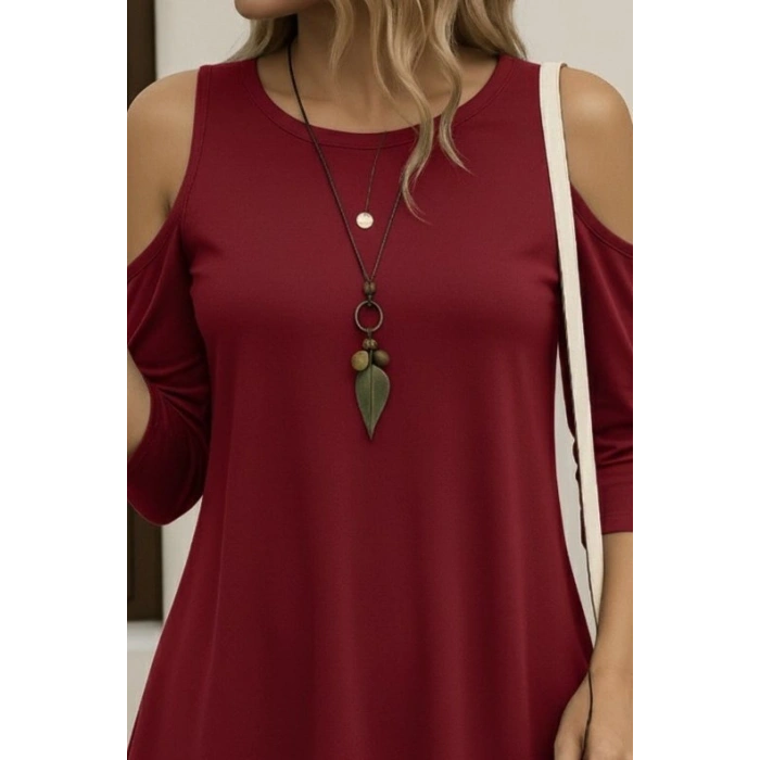 Kadın Omuzlardan Açık Sıfır Yaka Asimetrik Kesim Detay Viskon Bluz