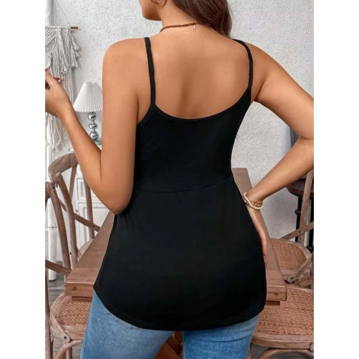 Kadın önden çapraz Askılı Uzun Vıskon Bluz