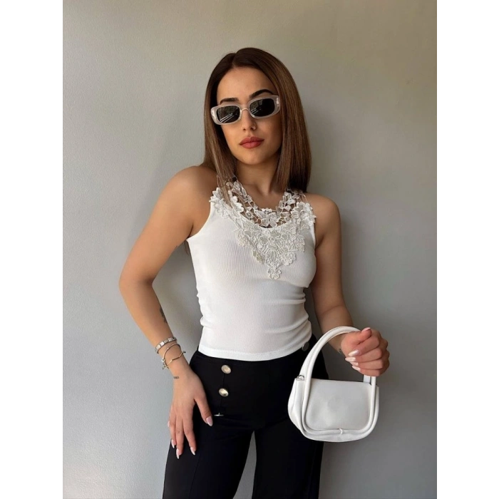 Kadın Ottoman Kumaş Dantel Detaylı Bluz