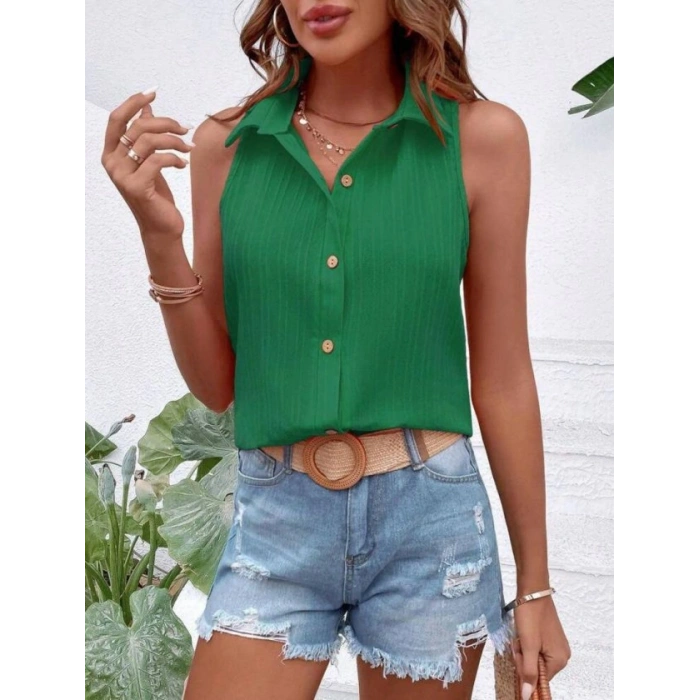 Kadın Sıfır Kol Pamela Kumaş Gömlek