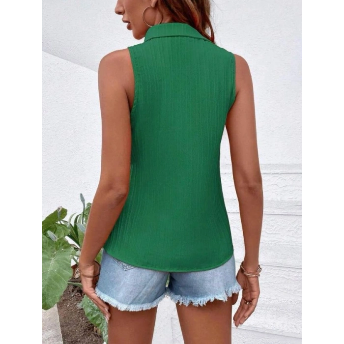 Kadın Sıfır Kol Pamela Kumaş Gömlek