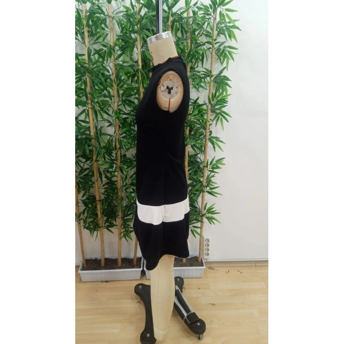 Kadın Sıfır Kol Yarı Balıkçı Yaka şerit Detaylı Ithal Krep Elbise