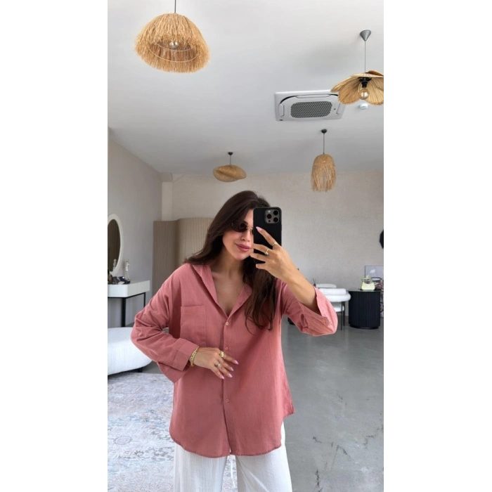 Kadın Tek Cepli Over Size Ketem Gömlek