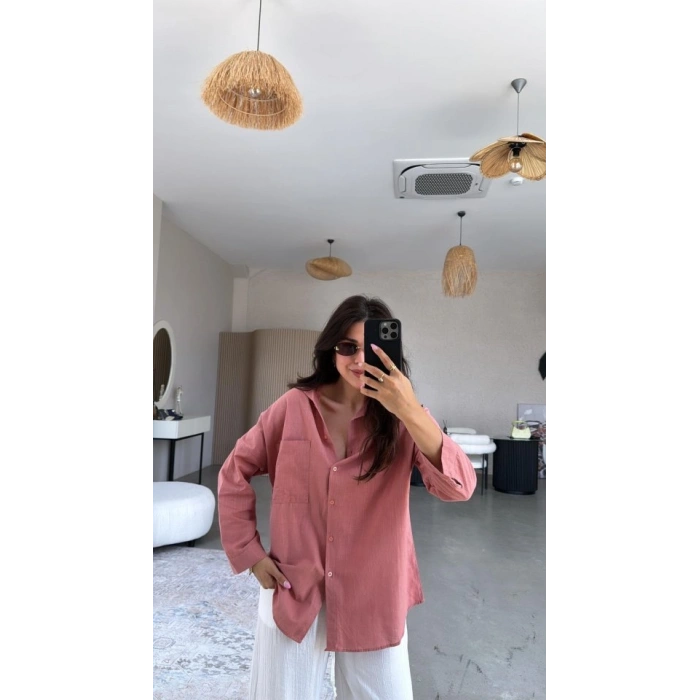 Kadın Tek Cepli Over Size Ketem Gömlek