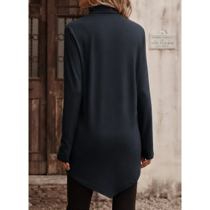 Kadın Uzun Kollu Balıkçı Yaka Asimetrik Kesim Detaylı Antrasit Yün Viskon Bluz