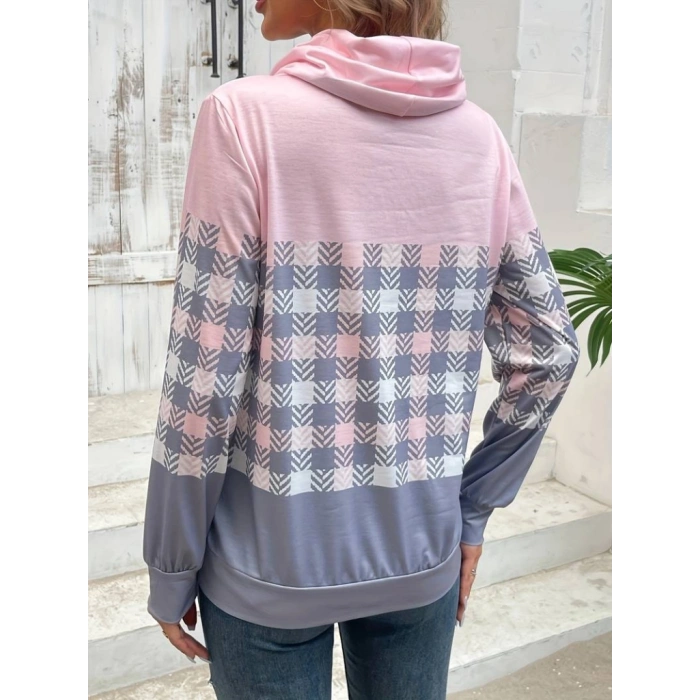 Kadın Uzun Kollu Balıkçı Yaka Bağcıklı Desenli şardonlu Dalgıç Bluz