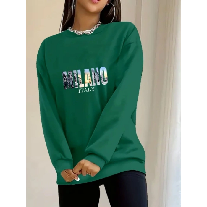 Kadın Uzun Kollu Bisiklet Yaka Desenli Viskon Iki Iplik Bluz