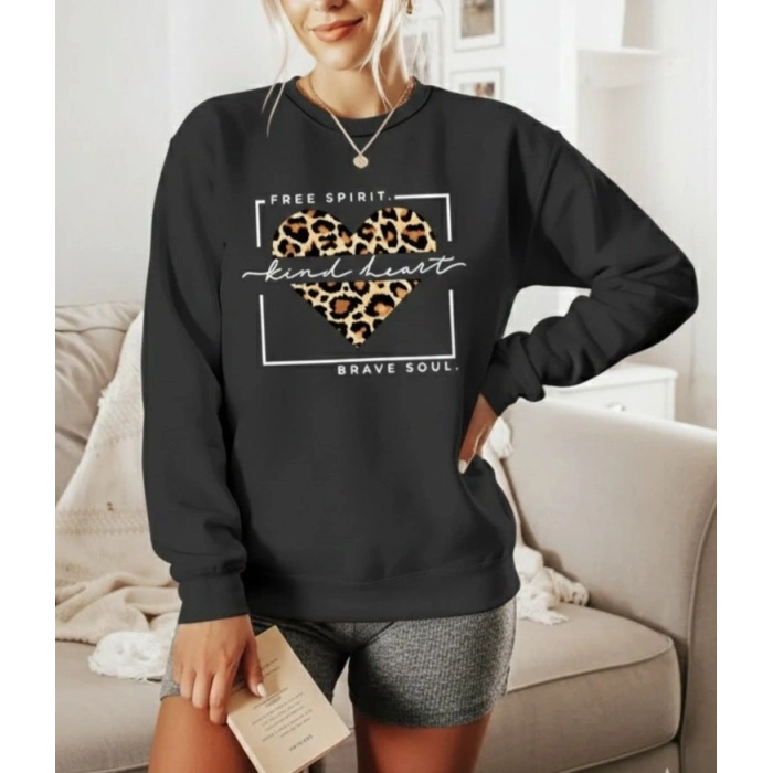 Kadın Uzun Kollu Bisiklet Yaka Desenli Viskon Iki Iplik Bluz