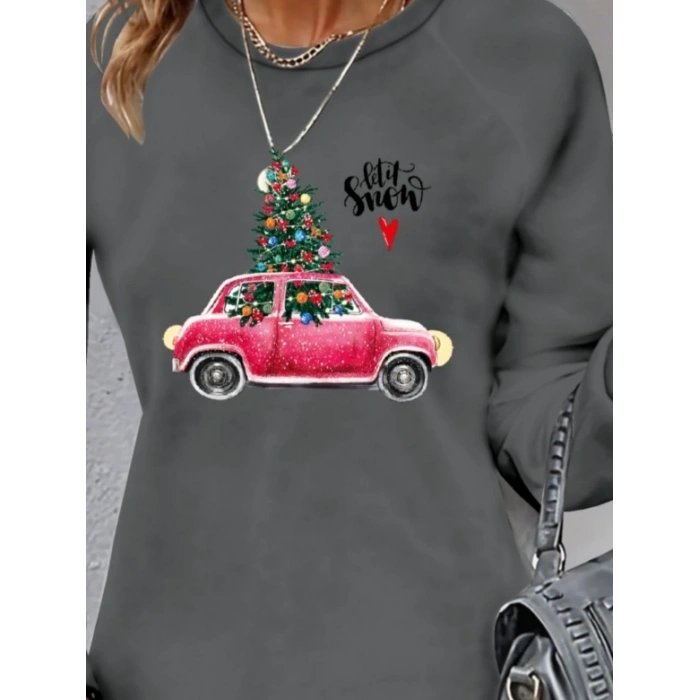 Kadın Uzun Kollu Bisiklet Yaka Desenli Viskon Iki Iplik Elbise