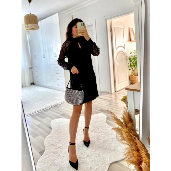 Kadın Uzun Kollu Damla Detaylı Sandy Mini Elbise