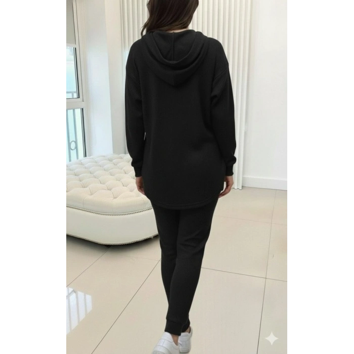 Kadın Uzun Kollu Kapşonlu Meloni Bluz Ve Pantolon Ikili Takım