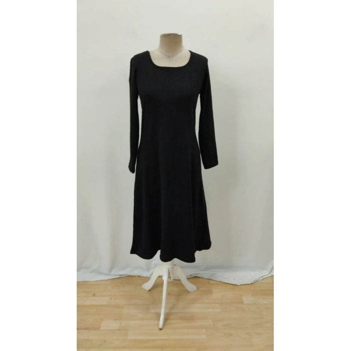 Kadın Uzun Kollu Kare Yaka Midi Kaşkorse Elbise