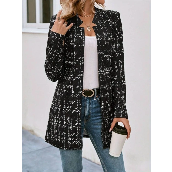 Kadın Uzun Kollu Kırlangıç Yaka önü Açık şanel Ceket