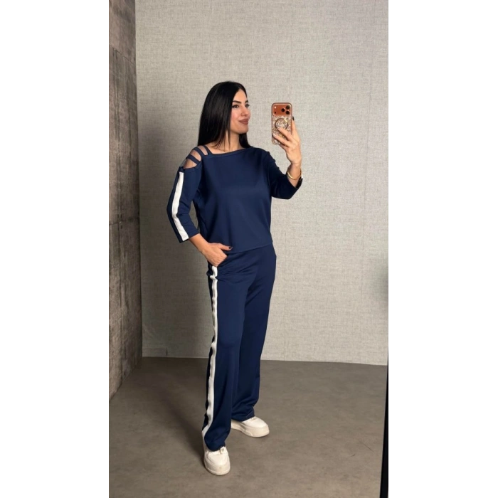 Kadın Uzun Kollu Kolu Tül Yanları şerit Detay Modal Ikili Takım