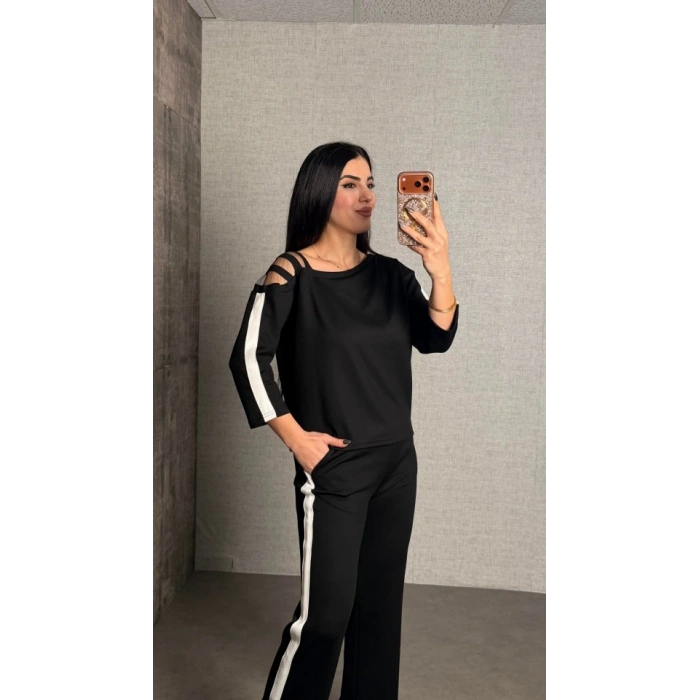 Kadın Uzun Kollu Kolu Tül Yanları şerit Detay Modal Ikili Takım