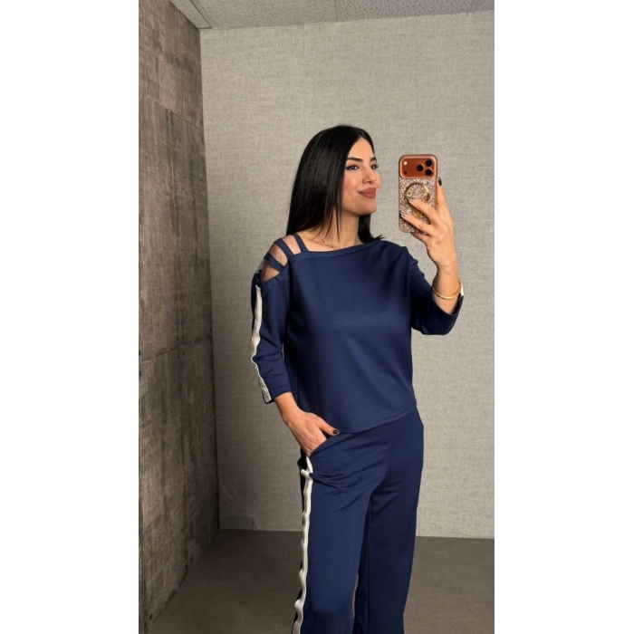 Kadın Uzun Kollu Kolu Tül Yanları şerit Detay Modal Ikili Takım