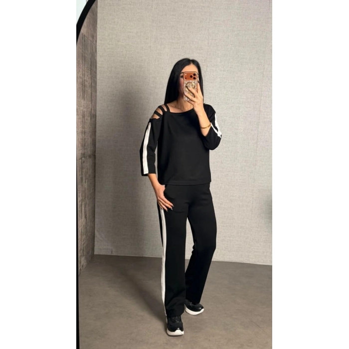 Kadın Uzun Kollu Kolu Tül Yanları şerit Detay Modal Ikili Takım