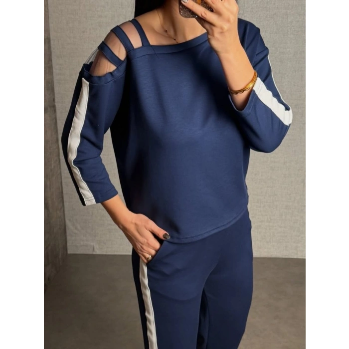 Kadın Uzun Kollu Kolu Tül Yanları şerit Detay Modal Ikili Takım