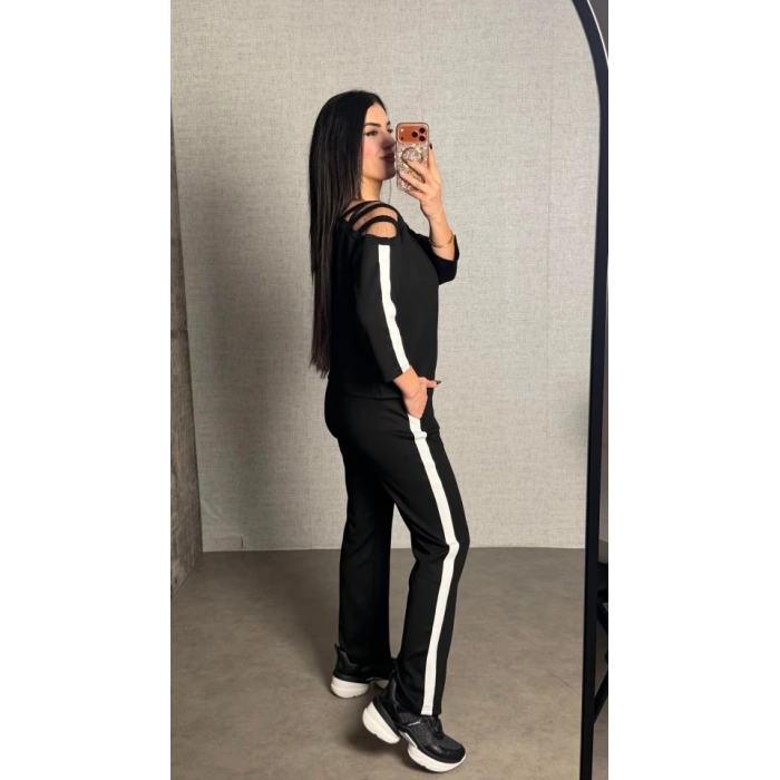 Kadın Uzun Kollu Kolu Tül Yanları şerit Detay Modal Ikili Takım