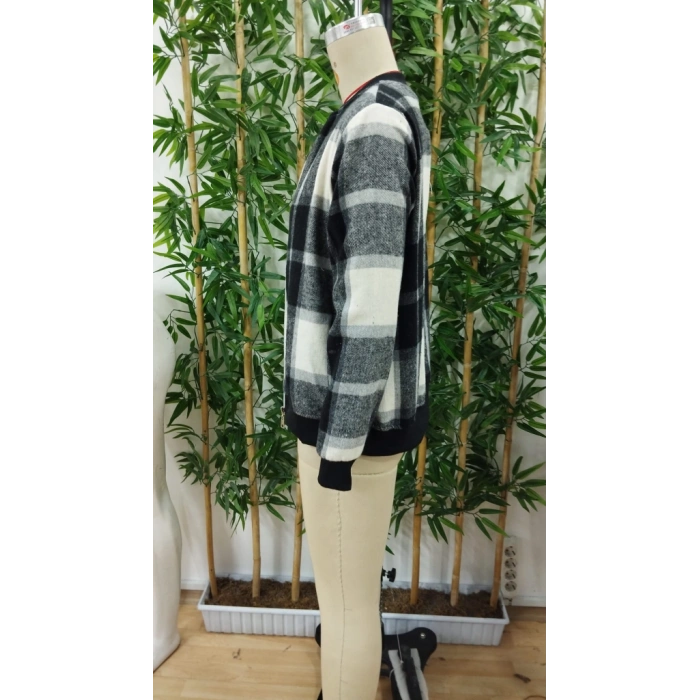 Kadın Uzun Kollu önden Fermuarlı Ekose Desenli Ceket