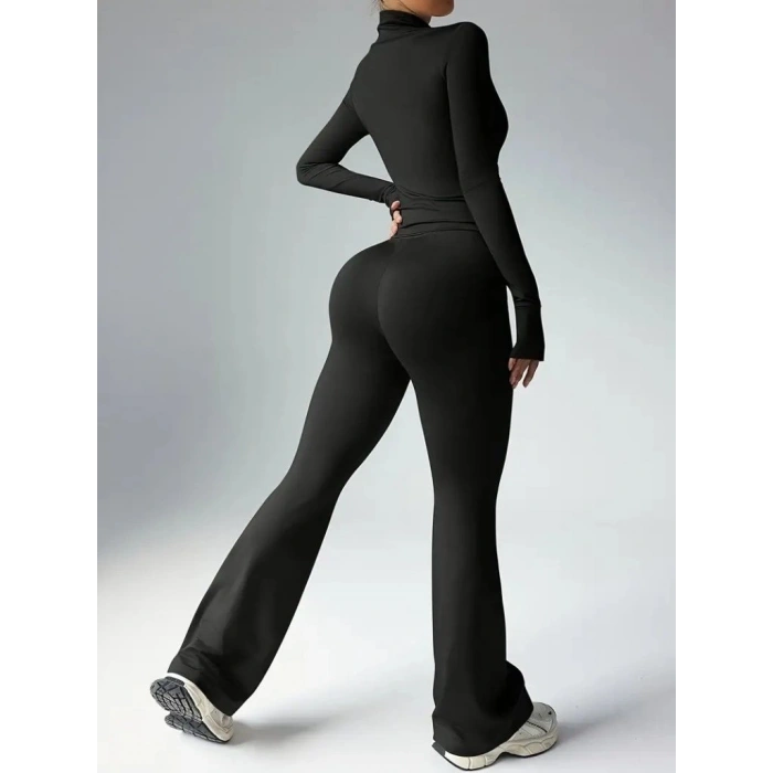 Kadın Uzun Kollu önden Fermuarlı Kısa Dalgıç Bluz Ve Pantolon Ikili Takım