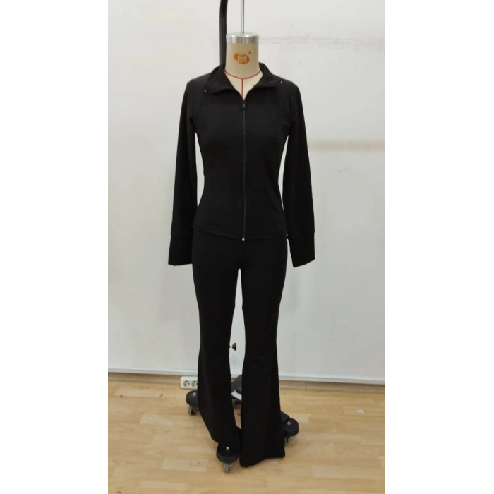 Kadın Uzun Kollu önden Fermuarlı Kısa Dalgıç Bluz Ve Pantolon Ikili Takım