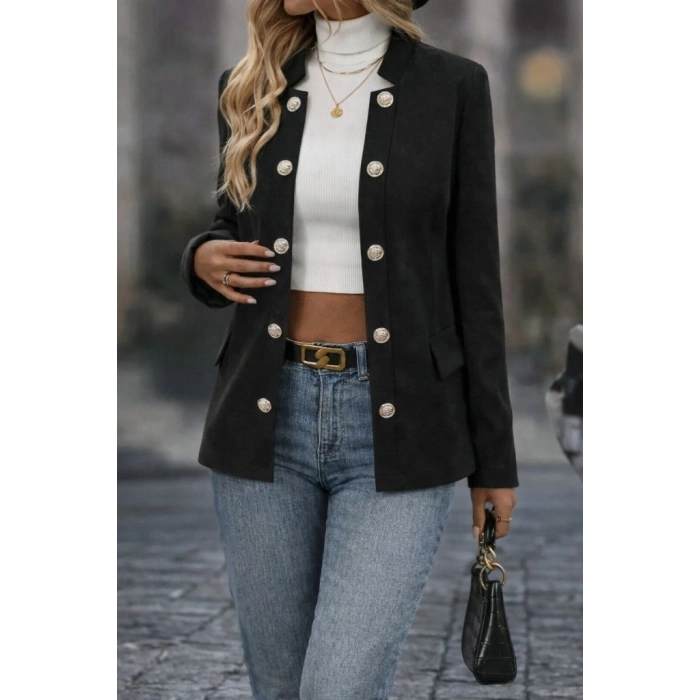 Kadın Uzun Kollu önü Açık Düğmeli Scuba Dalgıç Ceket