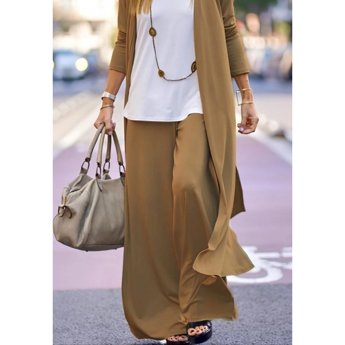 Kadın Uzun Kollu önü Açık Viskon Ceket Ve Pantolon Ikili Takım