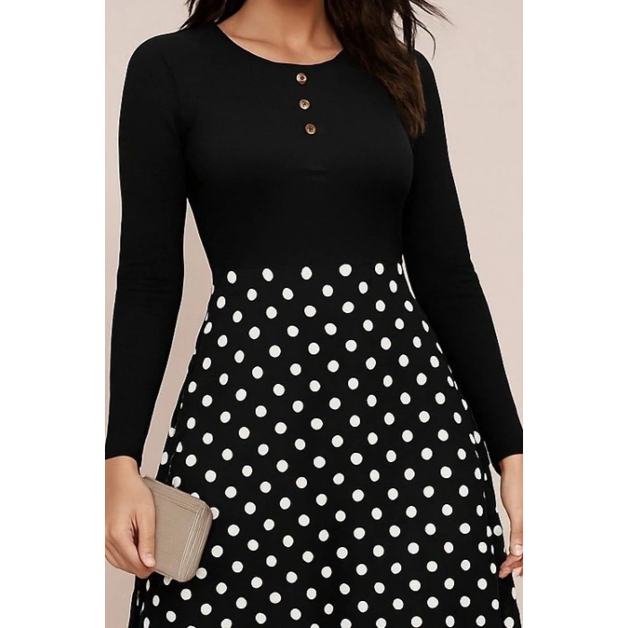 Kadın Uzun Kollu önü Düğmeli Viskon Bluz Eteği örme Maxi Krep Elbise